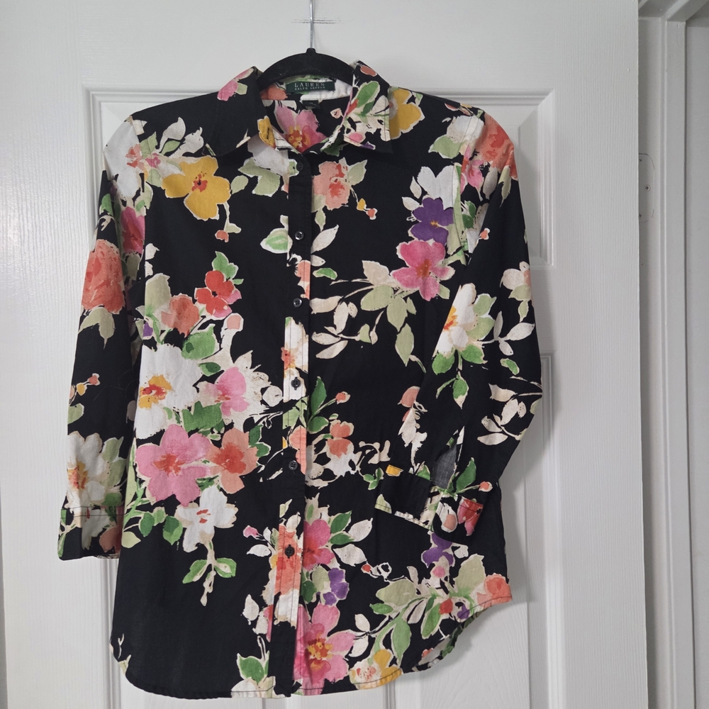 Vtg. Lauren By Ralph Lauren Floral Button-down Shirt. Chic Stylish Colorful. M